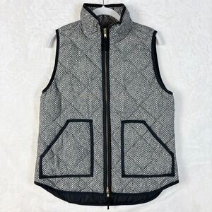 J.Crew Excursion Puffer Vest Womens Small Grey Herringbone Excellent Down Fill